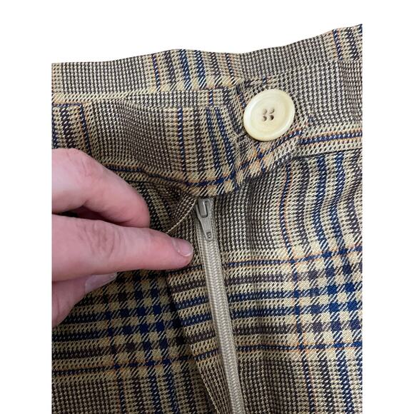 Nanushka Mitsu Pleat Front‎ Straight Cropped pants Check Plaid Brown Women's M - Picture 4 of 8